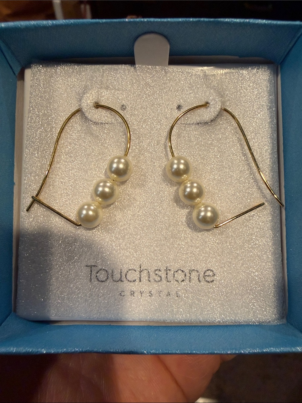 Touchstone Crystal Gold-Tone Hoop Earrings with Cream Pearls